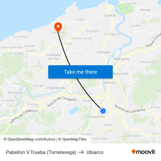 Pabellon V.Trueba (Torrelavega) to Ubiarco map