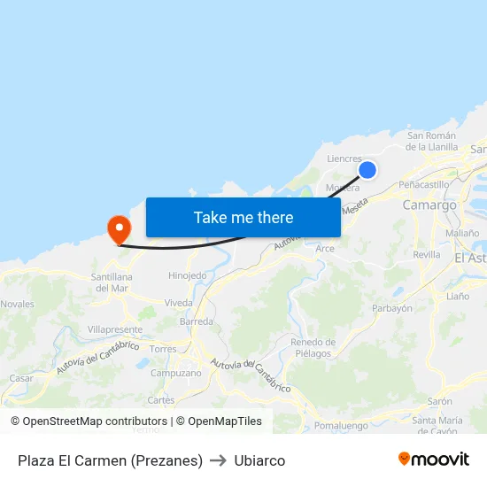 Plaza El Carmen (Prezanes) to Ubiarco map