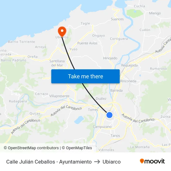 Calle Julián Ceballos - Ayuntamiento to Ubiarco map