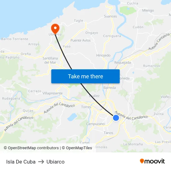 Isla De Cuba to Ubiarco map