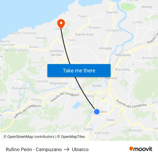 Rufino Peón - Campuzano to Ubiarco map