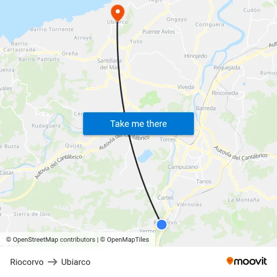 Riocorvo to Ubiarco map