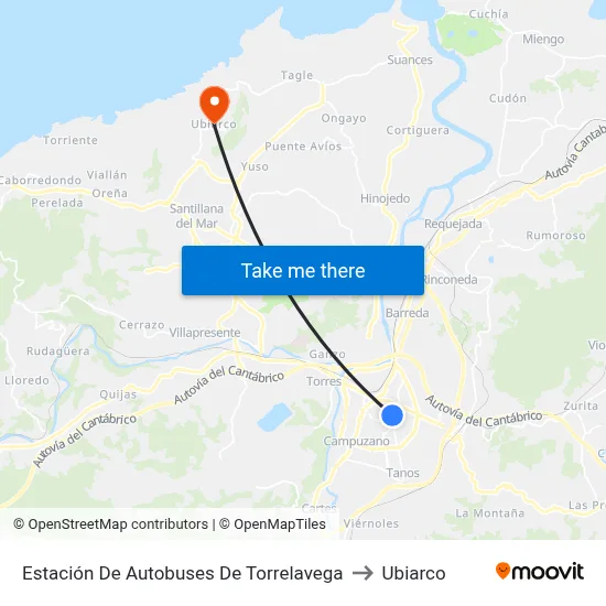 Estación De Autobuses De Torrelavega to Ubiarco map