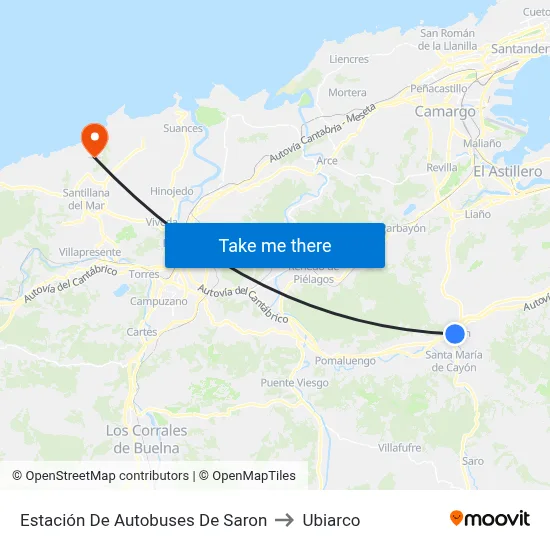 Estación De Autobuses De Saron to Ubiarco map
