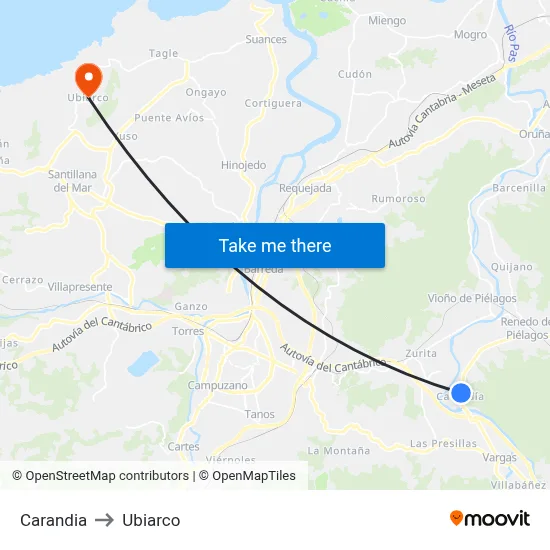 Carandia to Ubiarco map