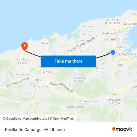 Revilla De Camargo to Ubiarco map