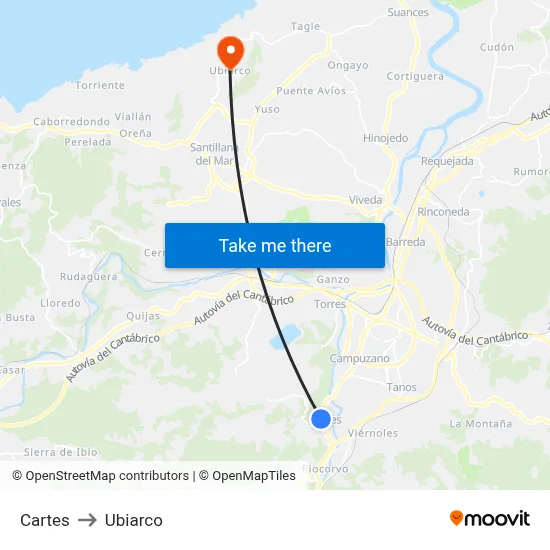 Cartes to Ubiarco map