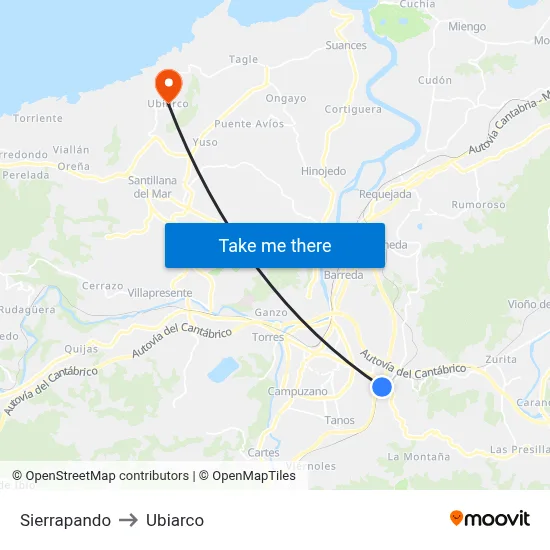Sierrapando to Ubiarco map