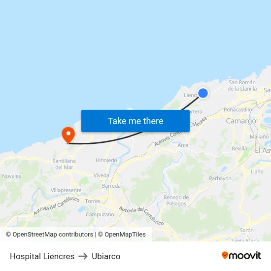 Hospital Liencres to Ubiarco map