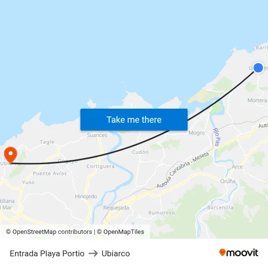 Entrada Playa Portio to Ubiarco map