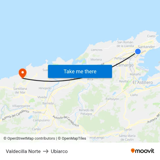 Valdecilla Norte to Ubiarco map