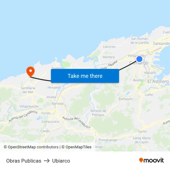 Obras Publicas to Ubiarco map