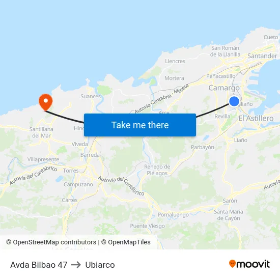 Avda Bilbao 47 to Ubiarco map