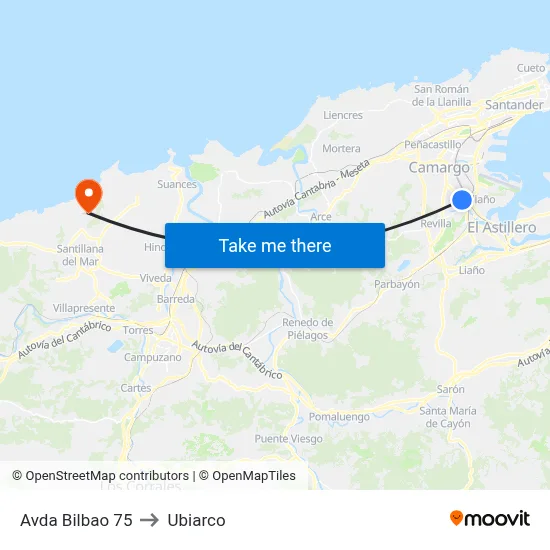 Avda Bilbao 75 to Ubiarco map