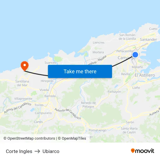 Corte Ingles to Ubiarco map
