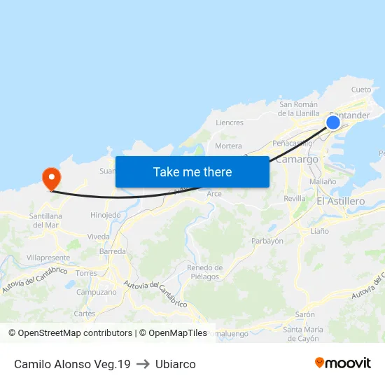 Camilo Alonso Veg.19 to Ubiarco map