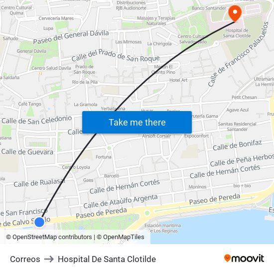 Correos to Hospital De Santa Clotilde map