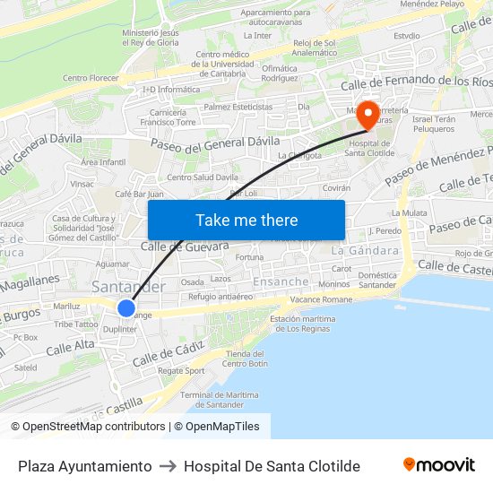 Plaza Ayuntamiento to Hospital De Santa Clotilde map