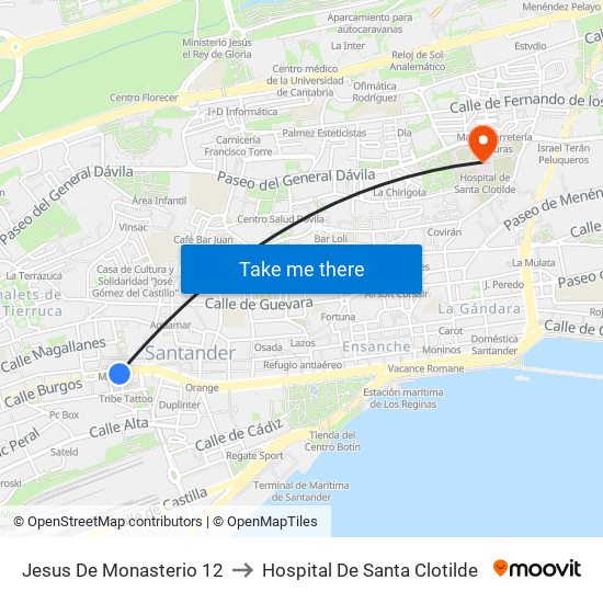 Jesus De Monasterio 12 to Hospital De Santa Clotilde map