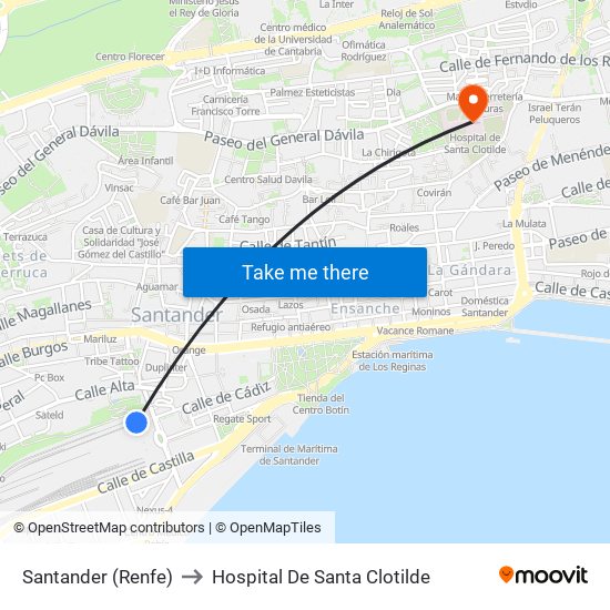 Santander (Renfe) to Hospital De Santa Clotilde map