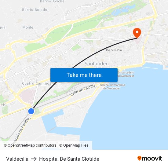 Valdecilla to Hospital De Santa Clotilde map