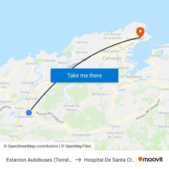 Estacion Autobuses (Torrelavega) to Hospital De Santa Clotilde map