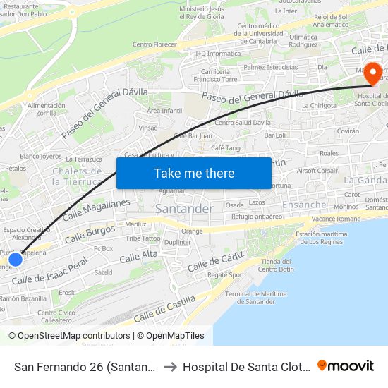 San Fernando 26 (Santander) to Hospital De Santa Clotilde map