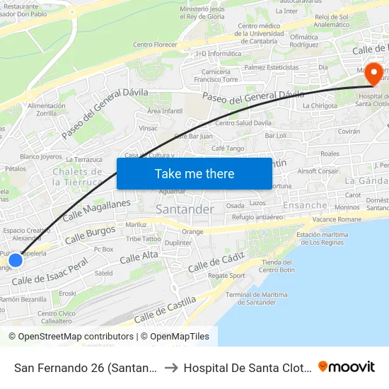 San Fernando 26 (Santander) to Hospital De Santa Clotilde map