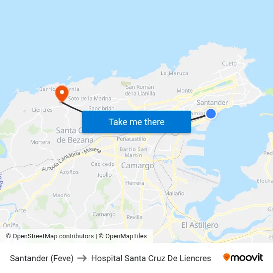 Santander (Feve) to Hospital Santa Cruz De Liencres map