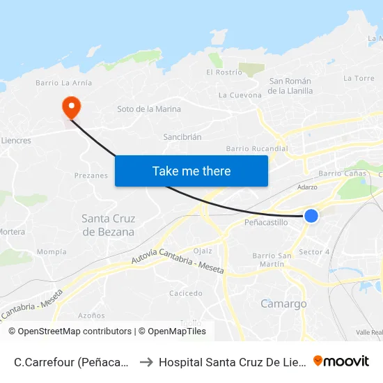 C.Carrefour (Peñacastillo) to Hospital Santa Cruz De Liencres map