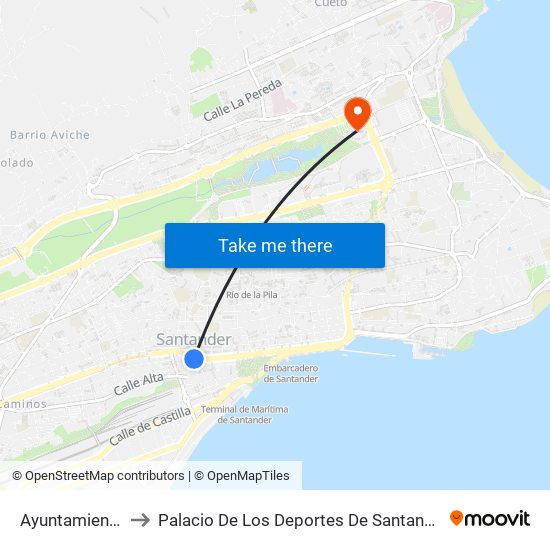 Ayuntamiento to Palacio De Los Deportes De Santander map