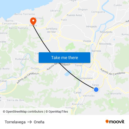 Torrelavega to Oreña map