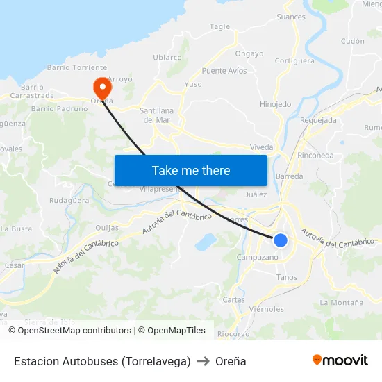 Estacion Autobuses (Torrelavega) to Oreña map