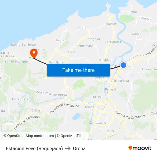 Estacion Feve (Requejada) to Oreña map