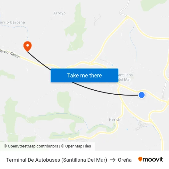 Terminal De Autobuses (Santillana Del Mar) to Oreña map