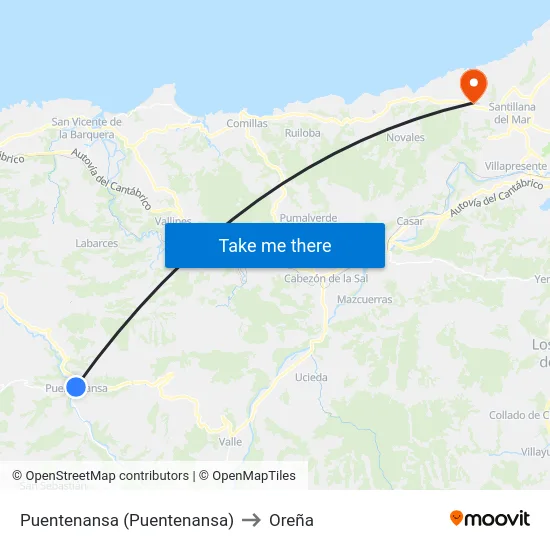 Puentenansa (Puentenansa) to Oreña map