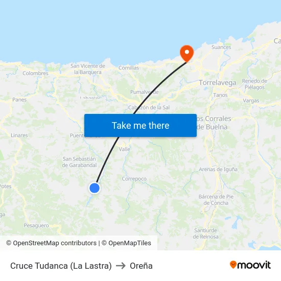 Cruce Tudanca (La Lastra) to Oreña map