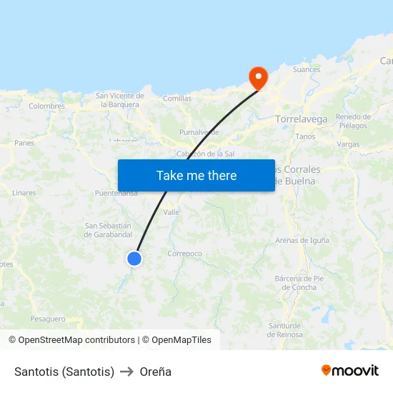 Santotis (Santotis) to Oreña map