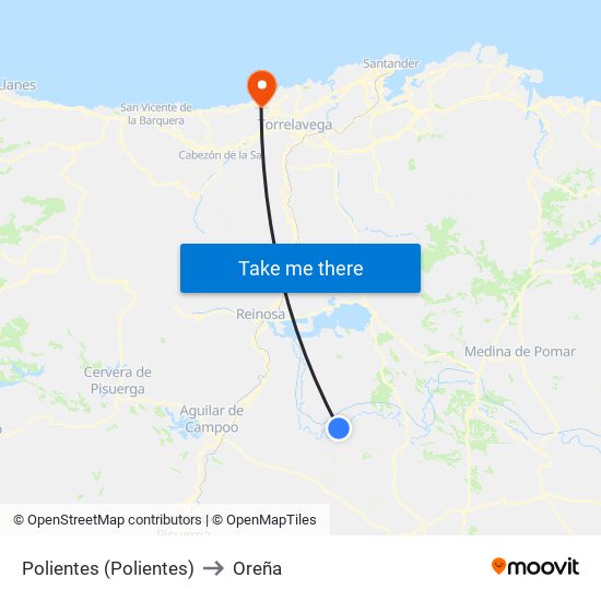 Polientes (Polientes) to Oreña map
