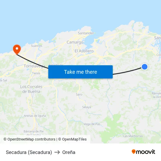 Secadura (Secadura) to Oreña map