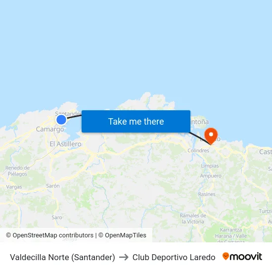 Valdecilla Norte (Santander) to Club Deportivo Laredo map