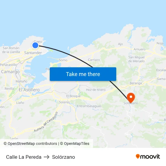 Calle La Pereda to Solórzano map
