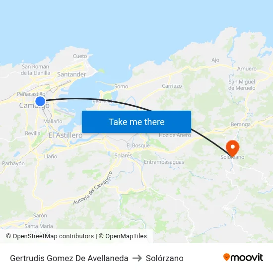 Gertrudis Gomez De Avellaneda to Solórzano map