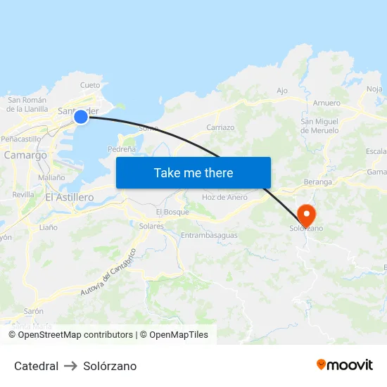 Catedral to Solórzano map