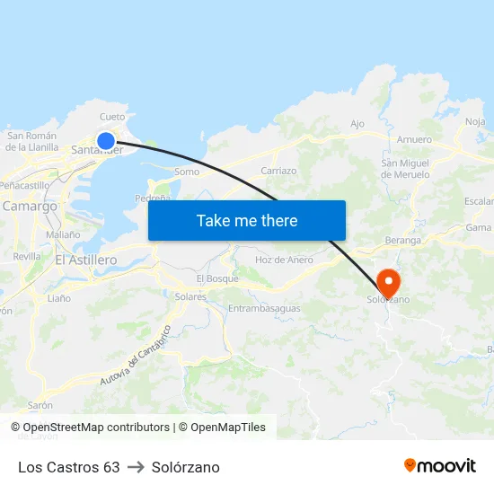 Los Castros 63 to Solórzano map