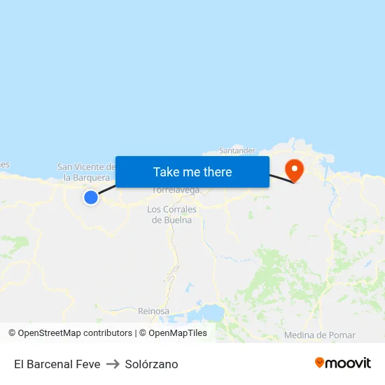 El Barcenal Feve to Solórzano map