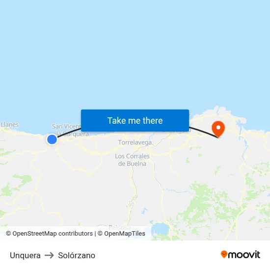 Unquera to Solórzano map