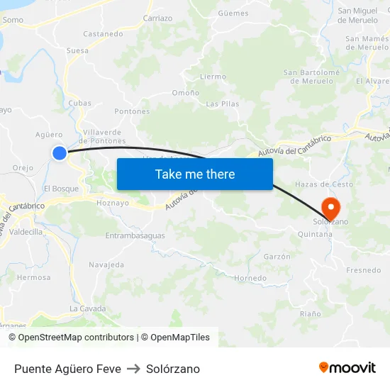 Puente Agüero Feve to Solórzano map