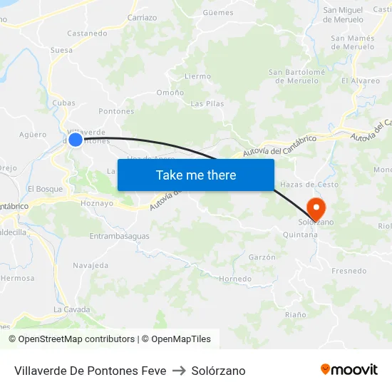 Villaverde De Pontones Feve to Solórzano map