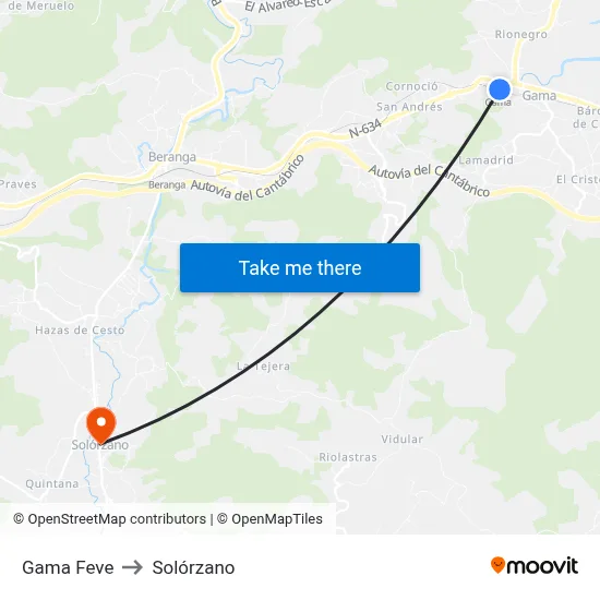 Gama Feve to Solórzano map